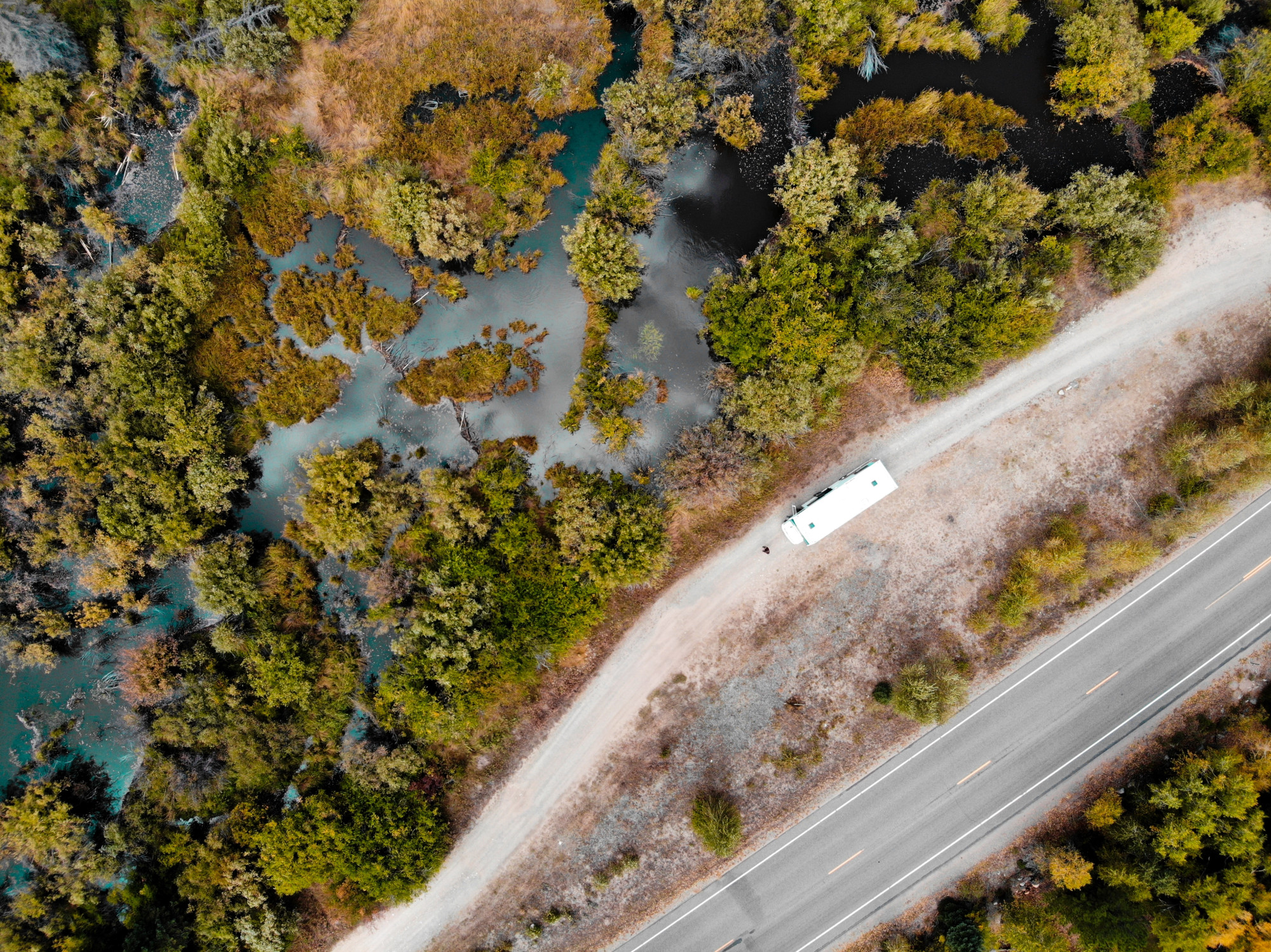 luchtfoto camper in West-Amerika