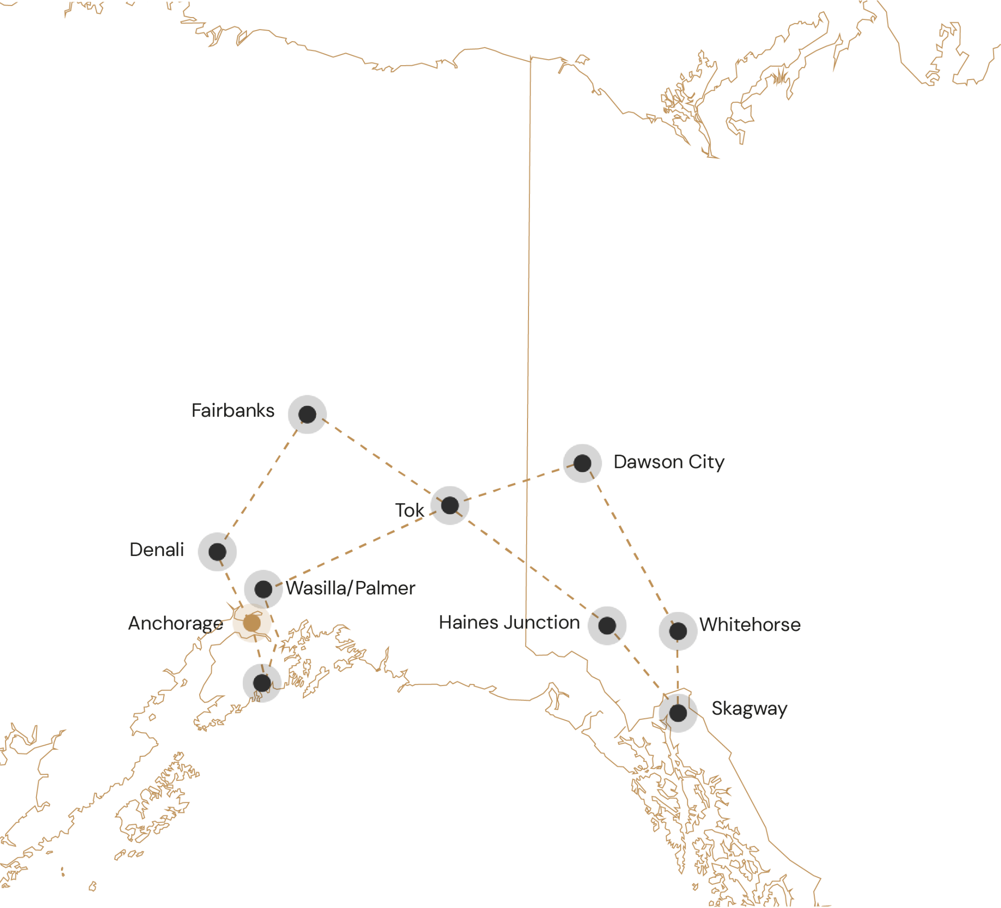 Kaartje hoogtepunten Alaska yukon