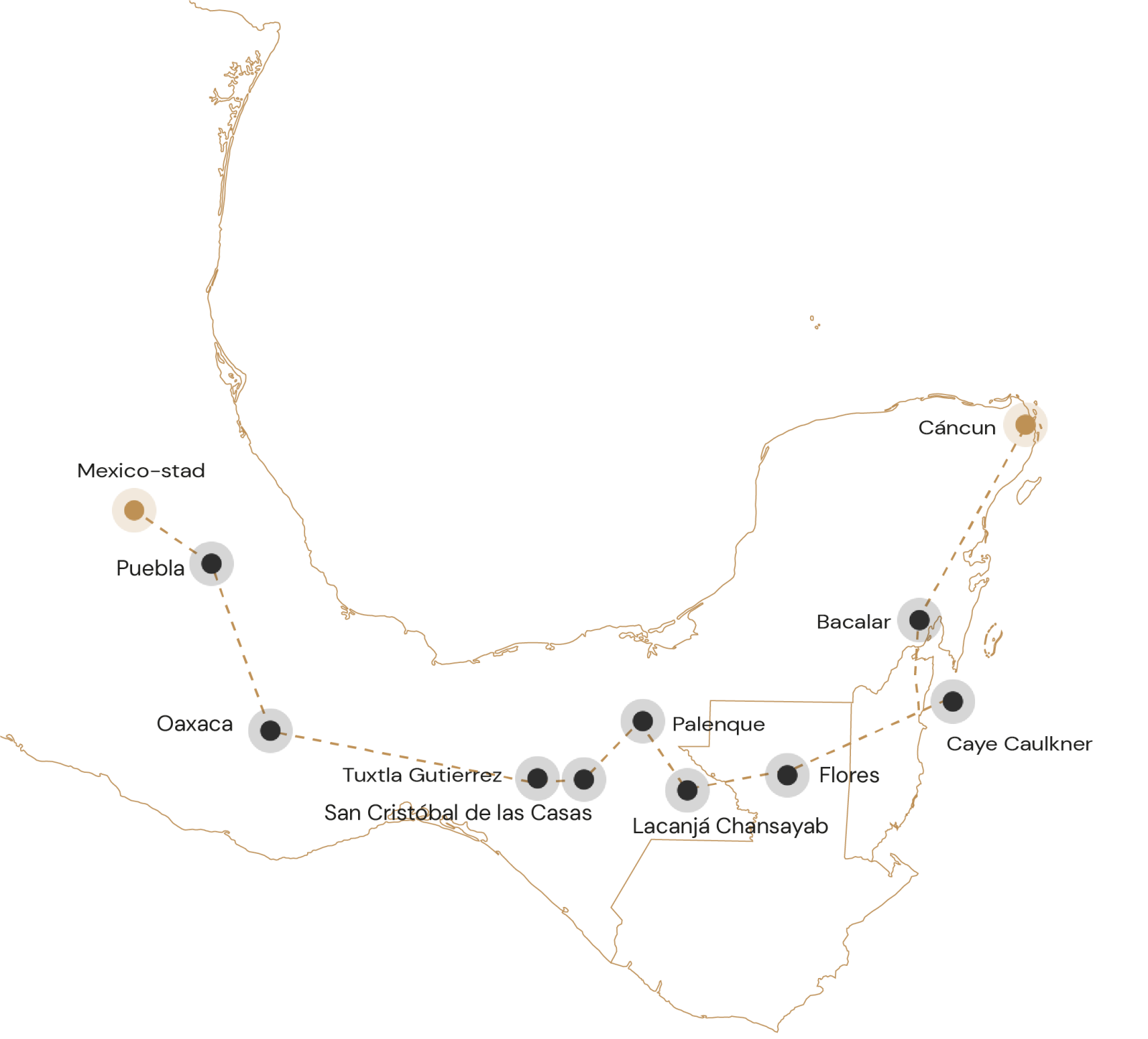 Kaartje rondreis Mexico, Belize en Guetemala