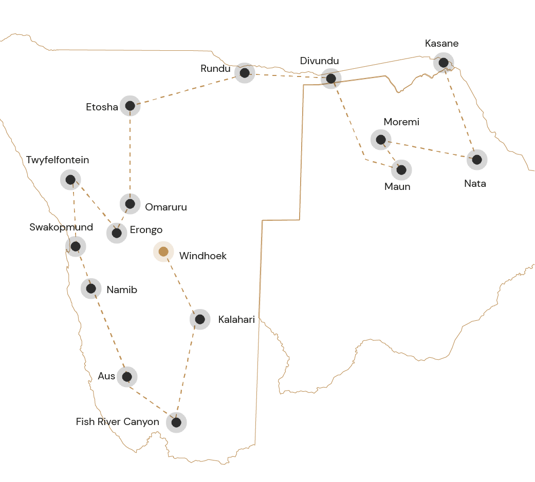 Kaartje De parken van Namibië en Botswana