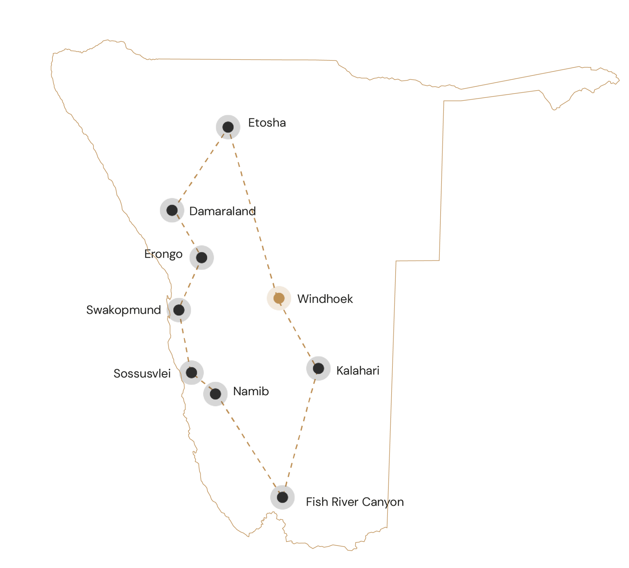 Kaartje de hoogtepunten van Namibië