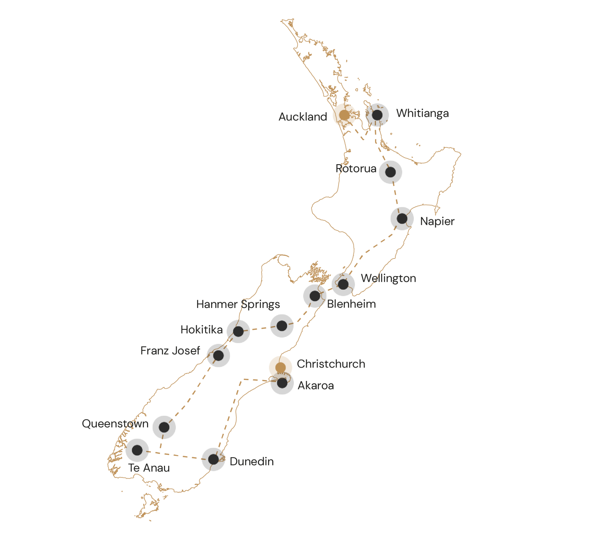 Kaart Nieuw-Zeeland Verblijf in sfeervolle B&B's en hotels