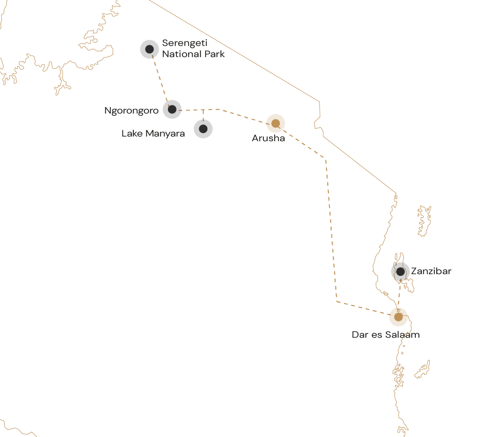 Kaartje De hoogtepunten van Tanzania