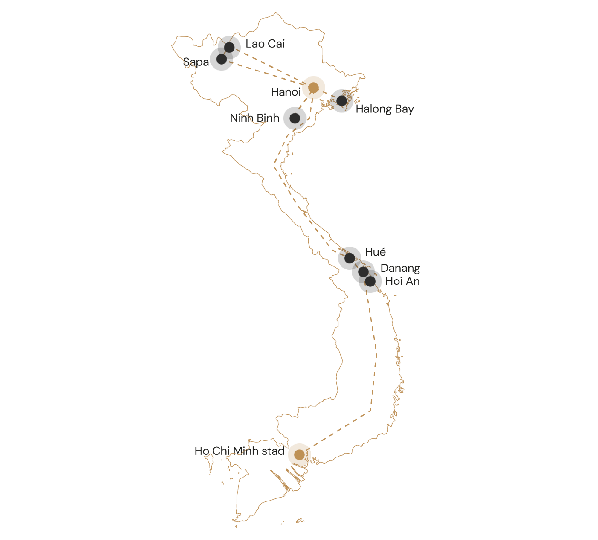 Kaart Vietnam De hoogtepunten