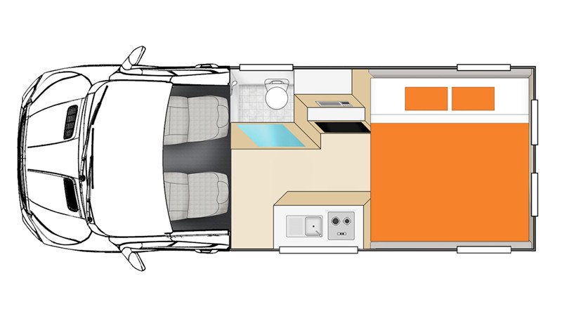 binnenkant indeling van Apollo AU Euro Mini camper