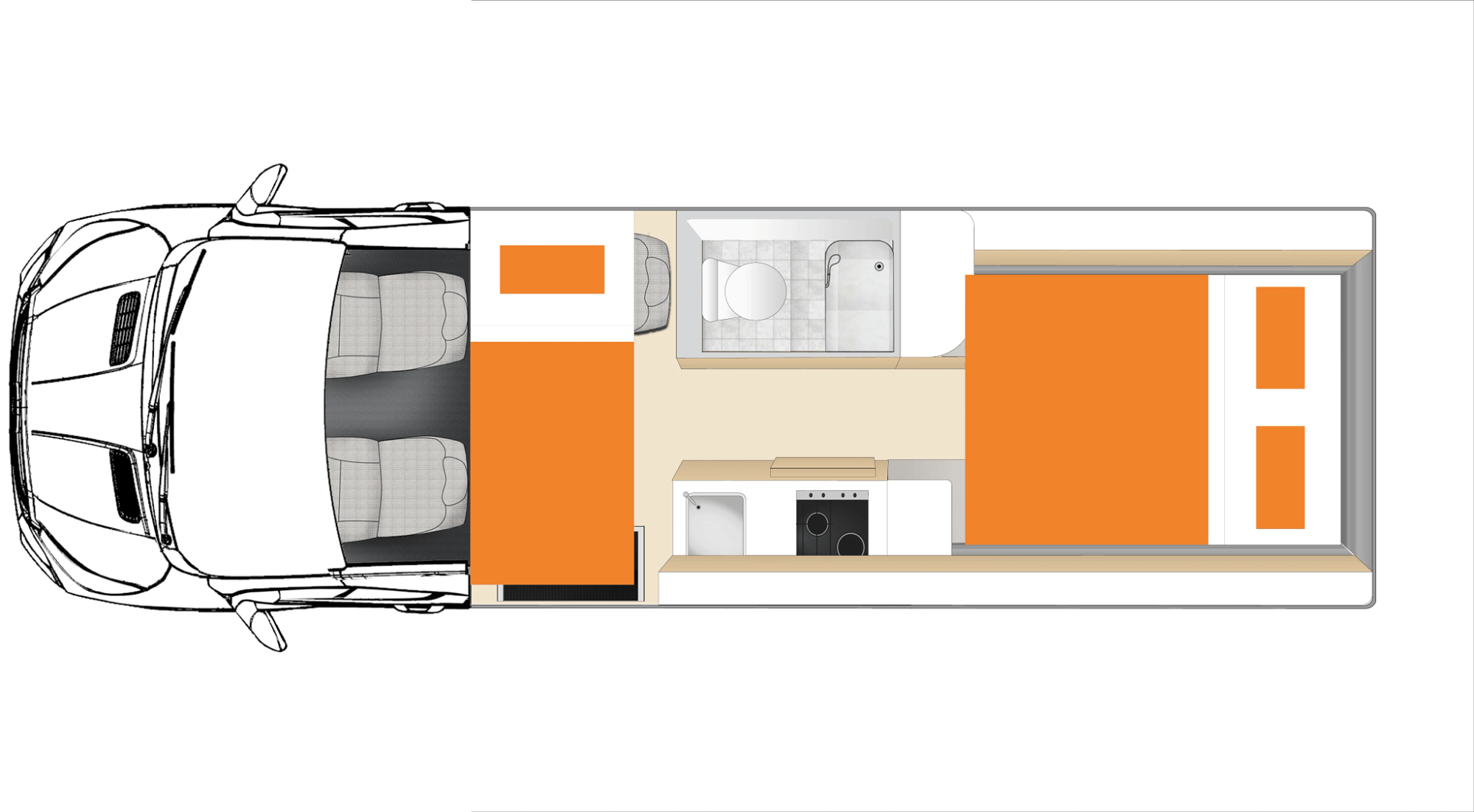 Binnenkant indeling van Apollo NZ Euro Plus 3 Berth camper