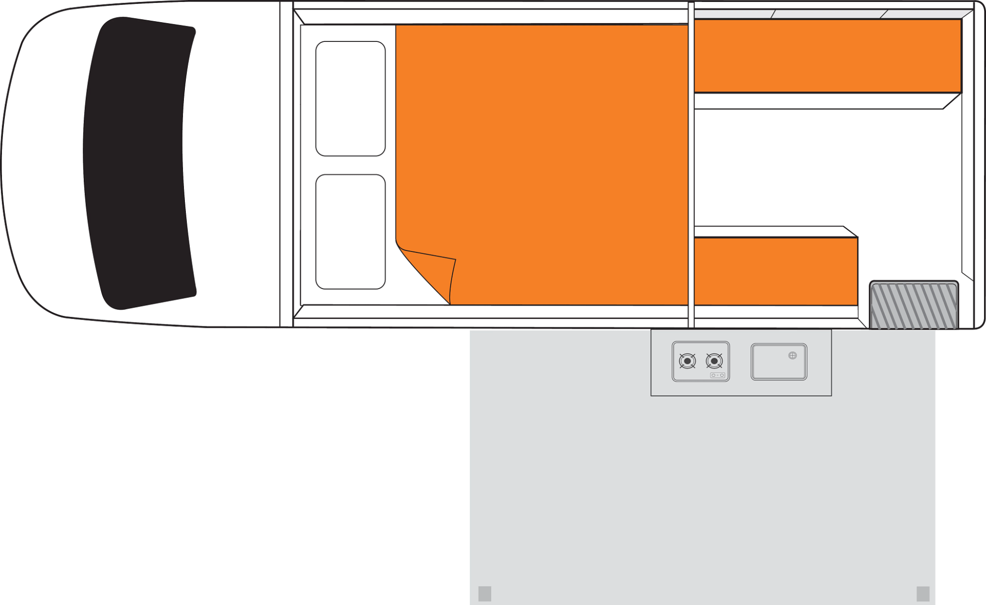 Binnenkant indeling van Britz AU Maverick 4WD Sleep inside camper