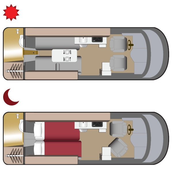 Four Seasons Van Conversion plattegronden dag en nacht