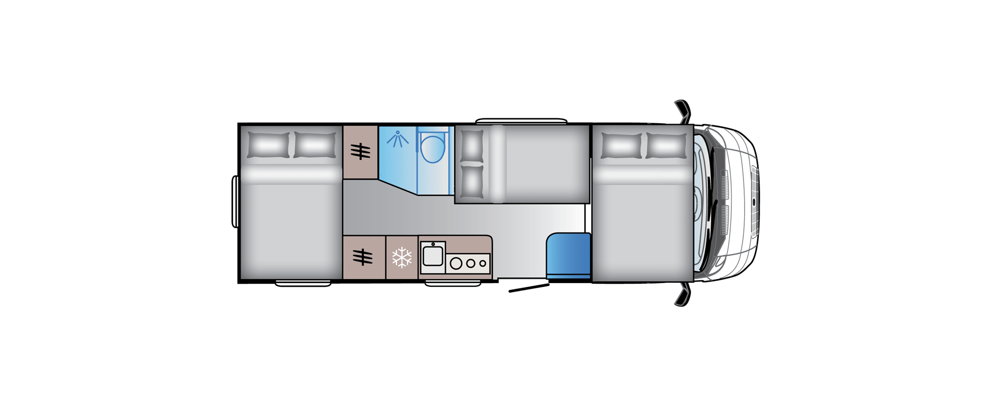 Large Camper TC IJsland bed opstelling