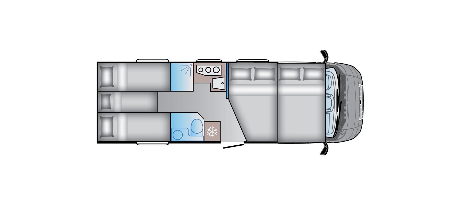 Touring Cars Large camper plattegrond bedden