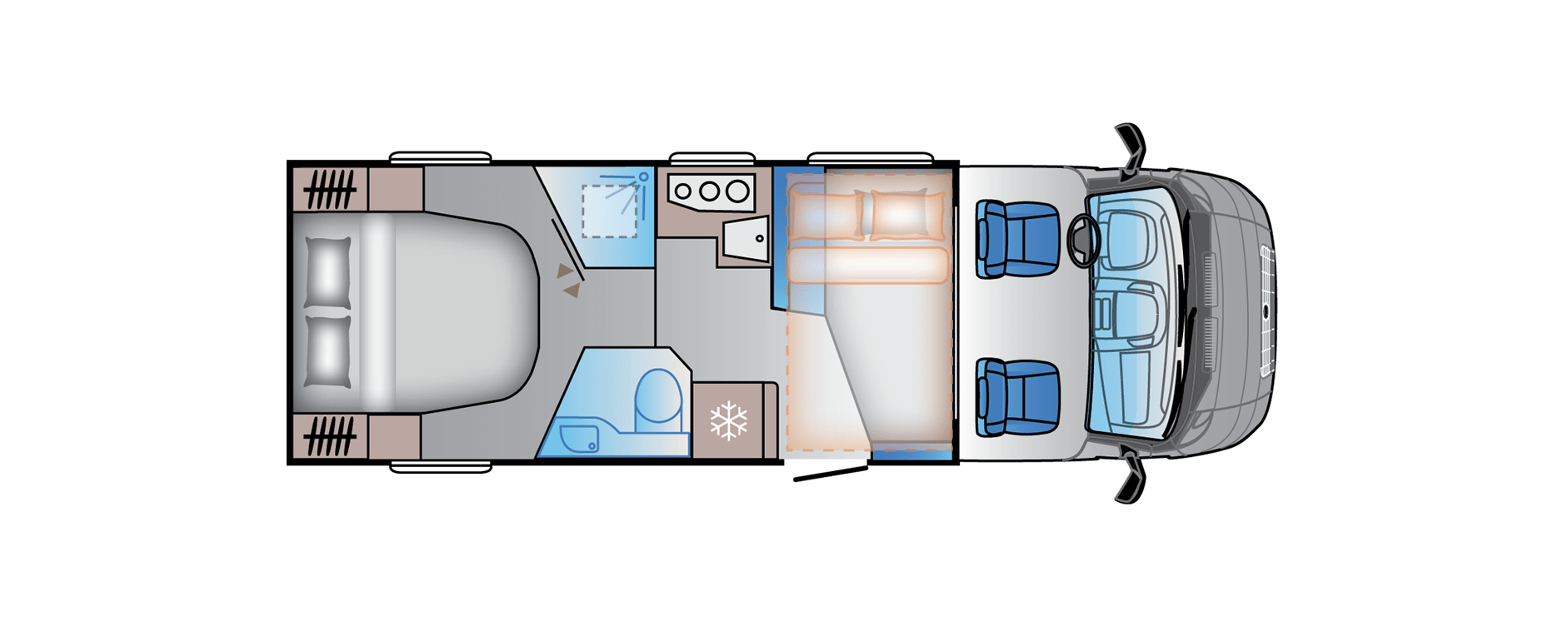 Medium Hobbu camper plattegrond bedden
