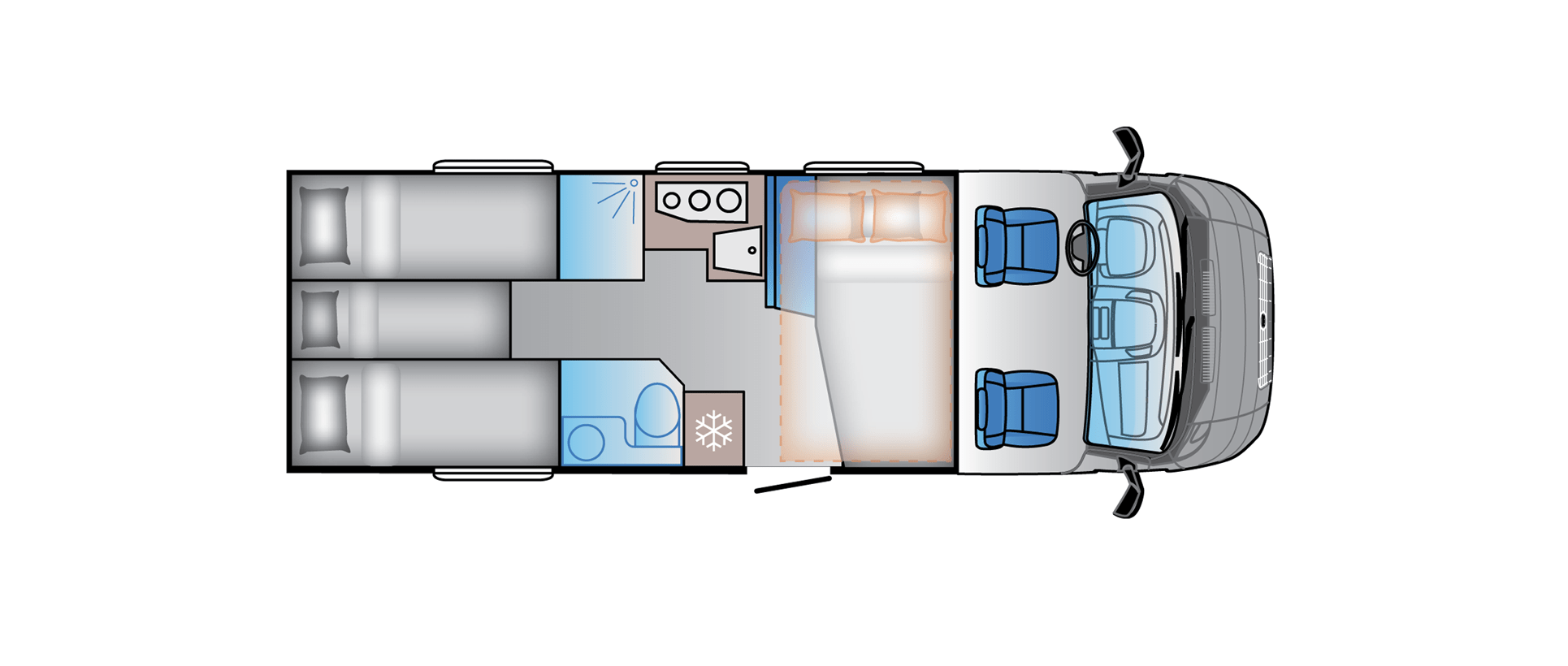 Hobby Medium camper met kinderbedje plattegrond